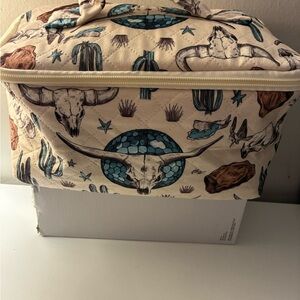 Western Themed Storage Bag with Skull and Cactus Design